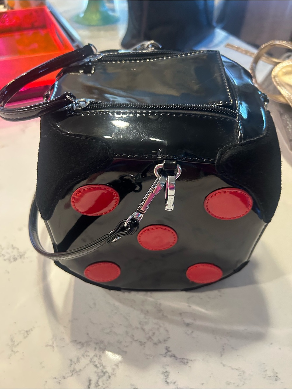 Black Patent Dice Inspired Dome Crossbody Bag - Unbranded